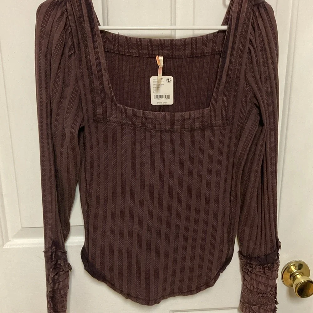 Free People Could I Love You More Eyelet Embroidered Ruffle Cuff Top - Picture 3 of 10